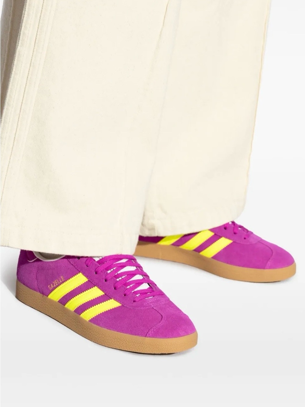 Adidas Originals Gazelle Suede Shoes Sz 7.5 Purple Yellow Stripe Sneakers - Picture 16 of 16